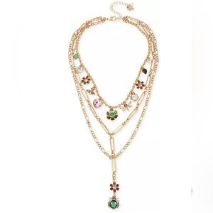 Betsey Johnson Layered Beetle Necklace with floral charms
